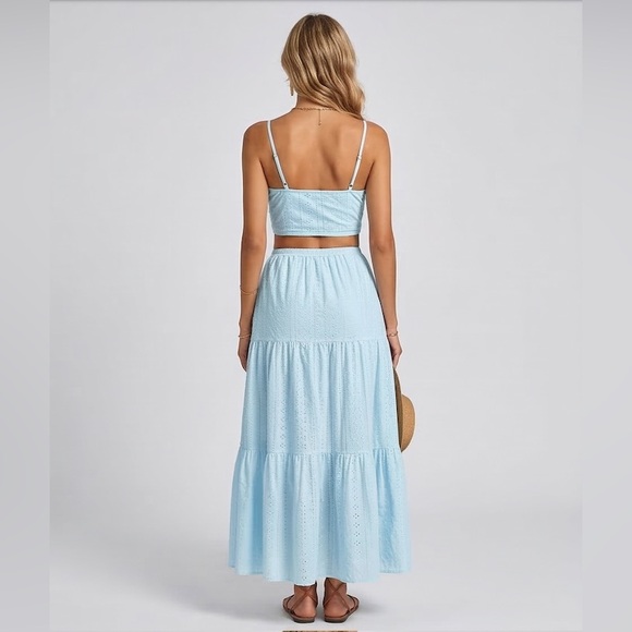 Boho Eyelet Embroidered Two-Piece Maxi Set Blue - Picture 4 of 9